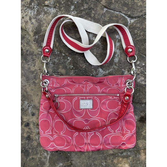 ❤️$98 COACH Poppy Signature Lurex Large Wristlet Pouch Bag Ruby RARE HTF 46121❤ - Picture 1 of 10